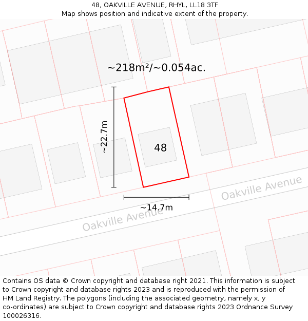 48, OAKVILLE AVENUE, RHYL, LL18 3TF: Plot and title map