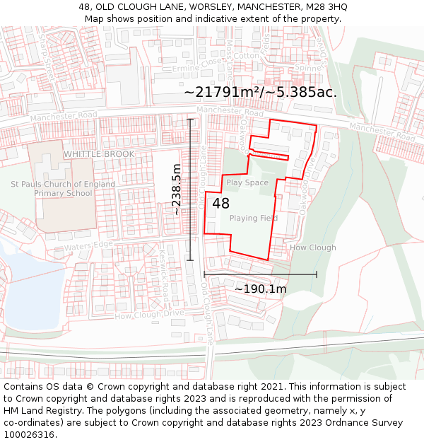 48, OLD CLOUGH LANE, WORSLEY, MANCHESTER, M28 3HQ: Plot and title map