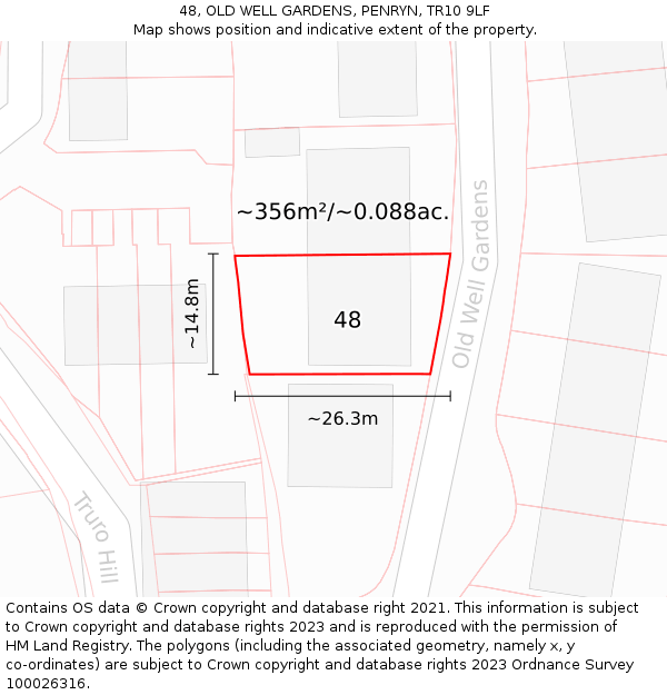 48, OLD WELL GARDENS, PENRYN, TR10 9LF: Plot and title map