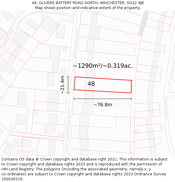 48, OLIVERS BATTERY ROAD NORTH, WINCHESTER, SO22 4JB: Plot and title map