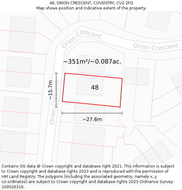 48, ORION CRESCENT, COVENTRY, CV2 2FQ: Plot and title map