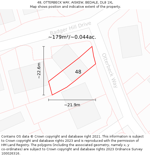 48, OTTERBECK WAY, AISKEW, BEDALE, DL8 1XL: Plot and title map