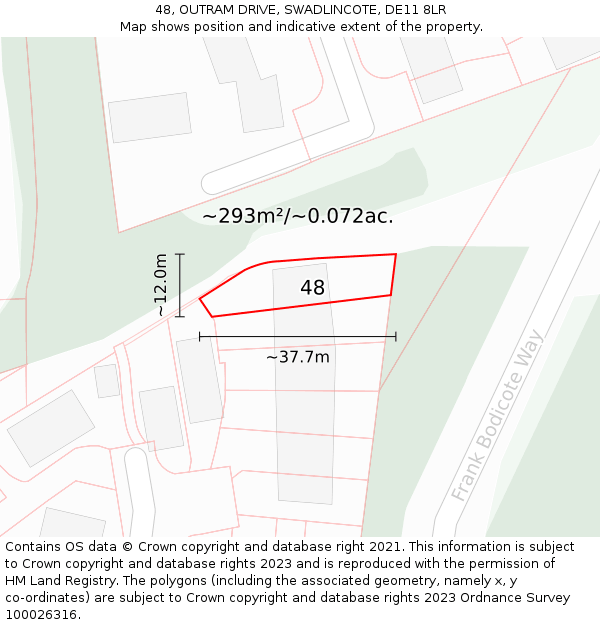 48, OUTRAM DRIVE, SWADLINCOTE, DE11 8LR: Plot and title map