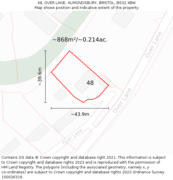 48, OVER LANE, ALMONDSBURY, BRISTOL, BS32 4BW: Plot and title map