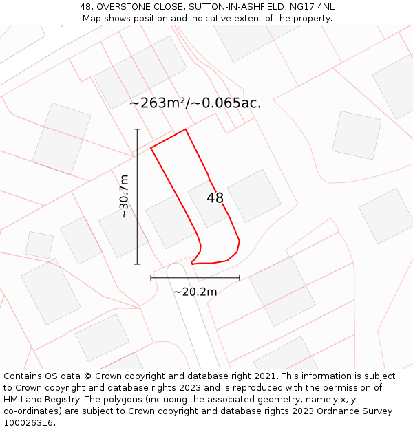 48, OVERSTONE CLOSE, SUTTON-IN-ASHFIELD, NG17 4NL: Plot and title map