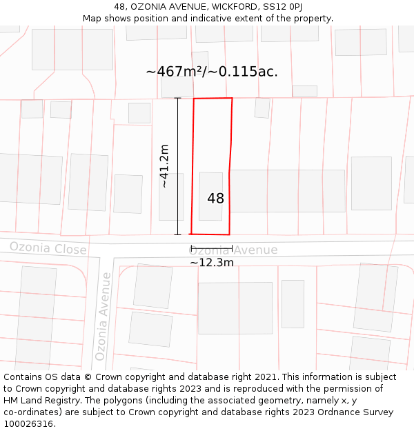 48, OZONIA AVENUE, WICKFORD, SS12 0PJ: Plot and title map