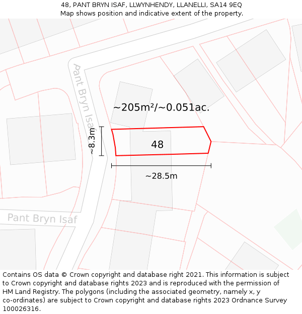 48, PANT BRYN ISAF, LLWYNHENDY, LLANELLI, SA14 9EQ: Plot and title map