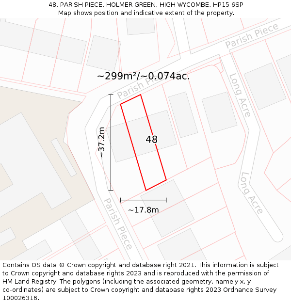 48, PARISH PIECE, HOLMER GREEN, HIGH WYCOMBE, HP15 6SP: Plot and title map