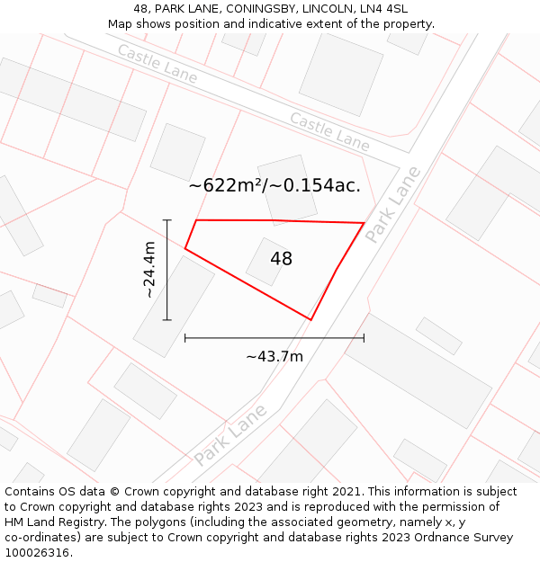 48, PARK LANE, CONINGSBY, LINCOLN, LN4 4SL: Plot and title map