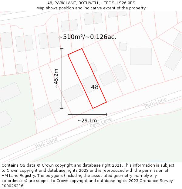 48, PARK LANE, ROTHWELL, LEEDS, LS26 0ES: Plot and title map