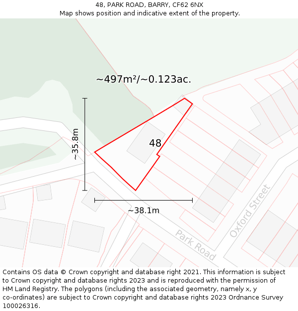 48, PARK ROAD, BARRY, CF62 6NX: Plot and title map