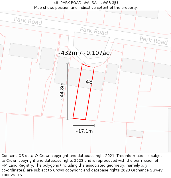 48, PARK ROAD, WALSALL, WS5 3JU: Plot and title map