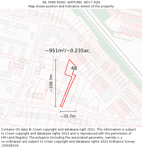 48, PARK ROAD, WATFORD, WD17 4QN: Plot and title map