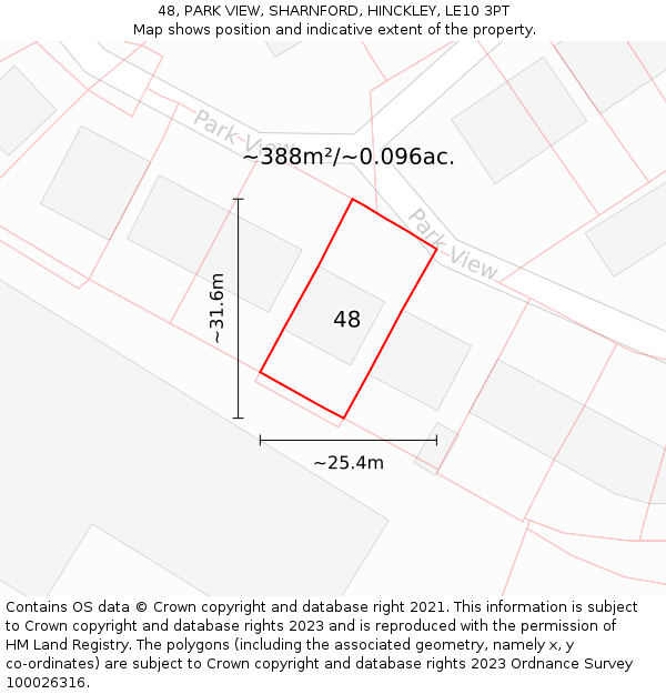 48, PARK VIEW, SHARNFORD, HINCKLEY, LE10 3PT: Plot and title map