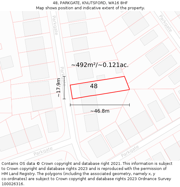 48, PARKGATE, KNUTSFORD, WA16 8HF: Plot and title map