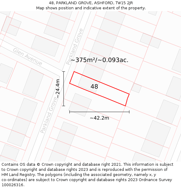 48, PARKLAND GROVE, ASHFORD, TW15 2JR: Plot and title map