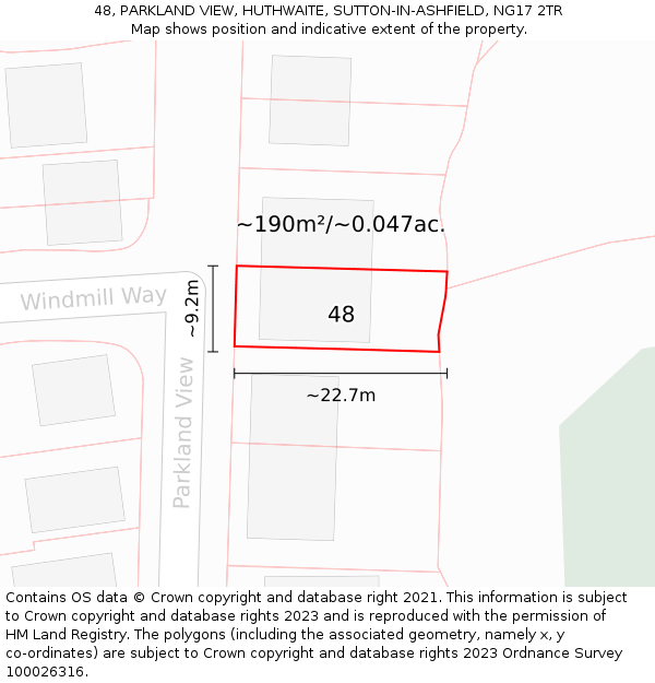 48, PARKLAND VIEW, HUTHWAITE, SUTTON-IN-ASHFIELD, NG17 2TR: Plot and title map