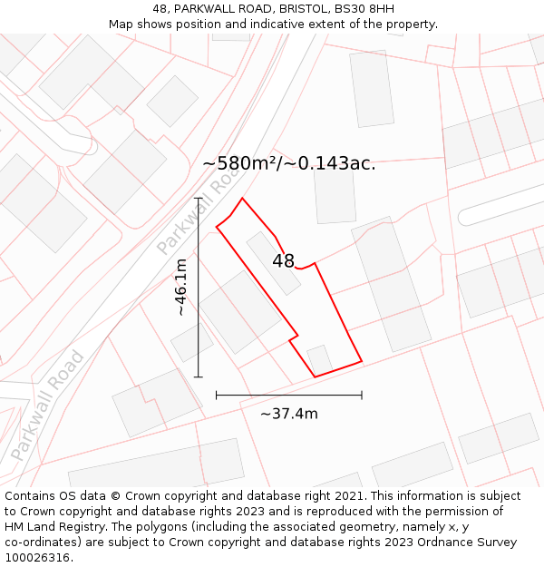 48, PARKWALL ROAD, BRISTOL, BS30 8HH: Plot and title map