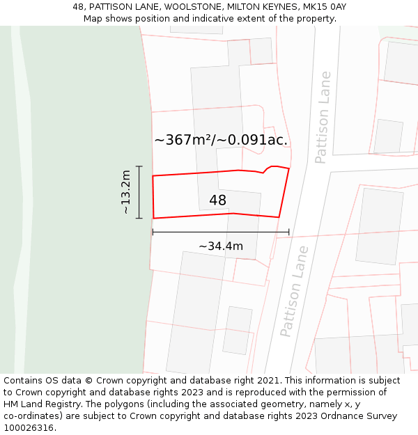 48, PATTISON LANE, WOOLSTONE, MILTON KEYNES, MK15 0AY: Plot and title map