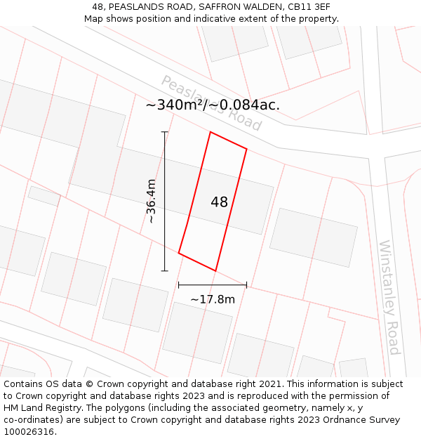 48, PEASLANDS ROAD, SAFFRON WALDEN, CB11 3EF: Plot and title map