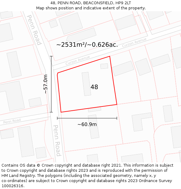 48, PENN ROAD, BEACONSFIELD, HP9 2LT: Plot and title map