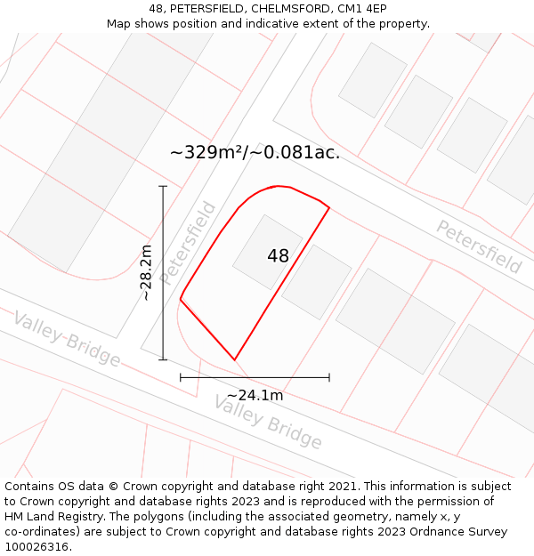 48, PETERSFIELD, CHELMSFORD, CM1 4EP: Plot and title map