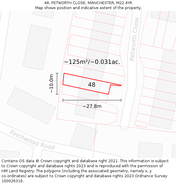 48, PETWORTH CLOSE, MANCHESTER, M22 4YR: Plot and title map