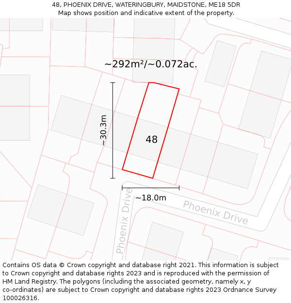 48, PHOENIX DRIVE, WATERINGBURY, MAIDSTONE, ME18 5DR: Plot and title map