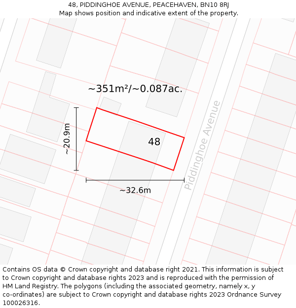 48, PIDDINGHOE AVENUE, PEACEHAVEN, BN10 8RJ: Plot and title map