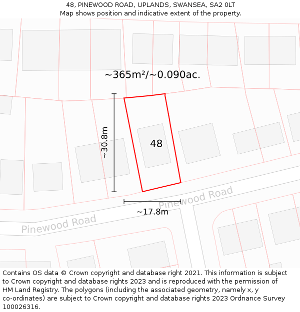 48, PINEWOOD ROAD, UPLANDS, SWANSEA, SA2 0LT: Plot and title map