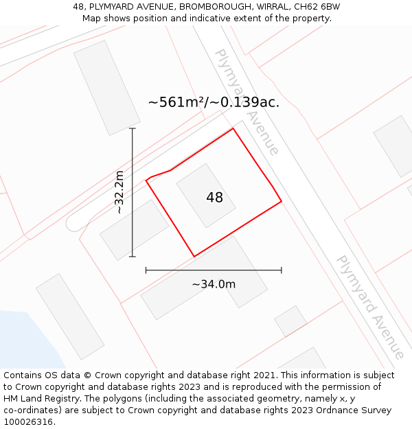 48, PLYMYARD AVENUE, BROMBOROUGH, WIRRAL, CH62 6BW: Plot and title map