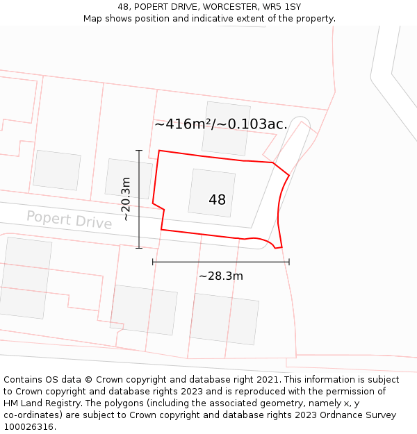 48, POPERT DRIVE, WORCESTER, WR5 1SY: Plot and title map