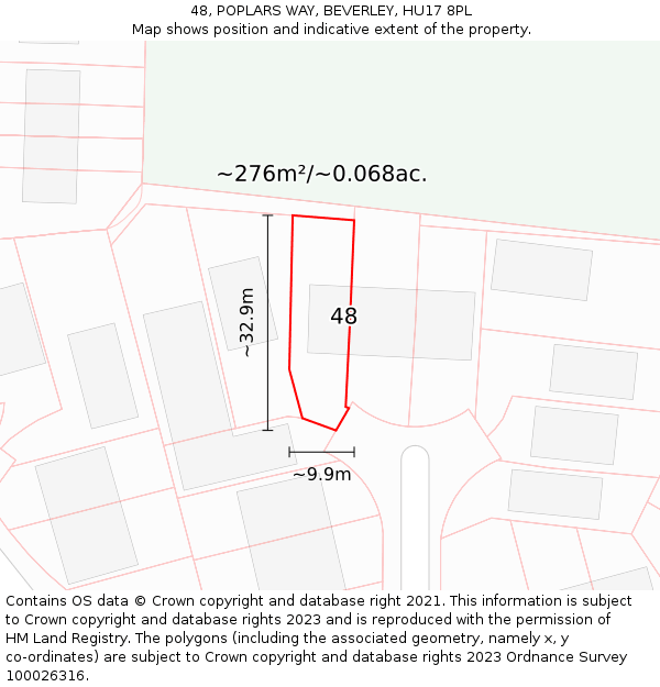 48, POPLARS WAY, BEVERLEY, HU17 8PL: Plot and title map