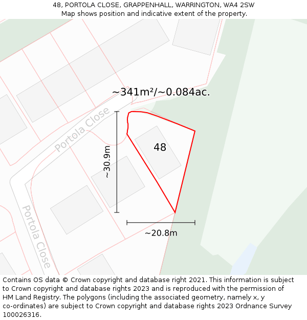 48, PORTOLA CLOSE, GRAPPENHALL, WARRINGTON, WA4 2SW: Plot and title map