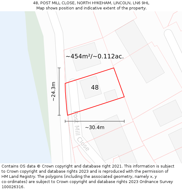 48, POST MILL CLOSE, NORTH HYKEHAM, LINCOLN, LN6 9HL: Plot and title map
