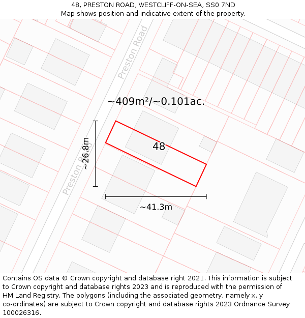 48, PRESTON ROAD, WESTCLIFF-ON-SEA, SS0 7ND: Plot and title map