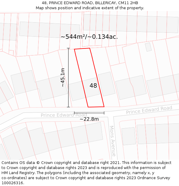 48, PRINCE EDWARD ROAD, BILLERICAY, CM11 2HB: Plot and title map