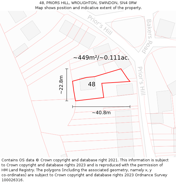 48, PRIORS HILL, WROUGHTON, SWINDON, SN4 0RW: Plot and title map