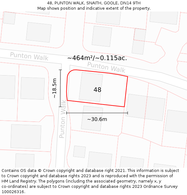 48, PUNTON WALK, SNAITH, GOOLE, DN14 9TH: Plot and title map