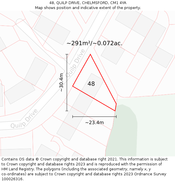 48, QUILP DRIVE, CHELMSFORD, CM1 4YA: Plot and title map