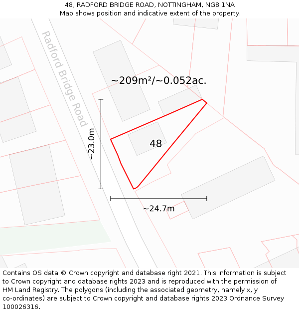 48, RADFORD BRIDGE ROAD, NOTTINGHAM, NG8 1NA: Plot and title map