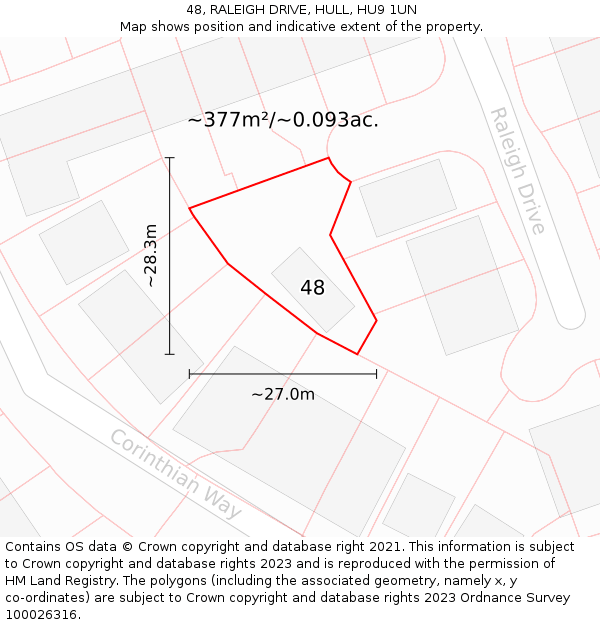 48, RALEIGH DRIVE, HULL, HU9 1UN: Plot and title map