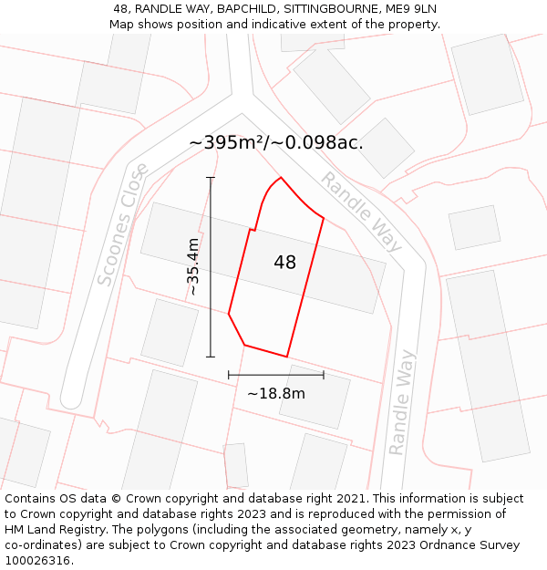 48, RANDLE WAY, BAPCHILD, SITTINGBOURNE, ME9 9LN: Plot and title map