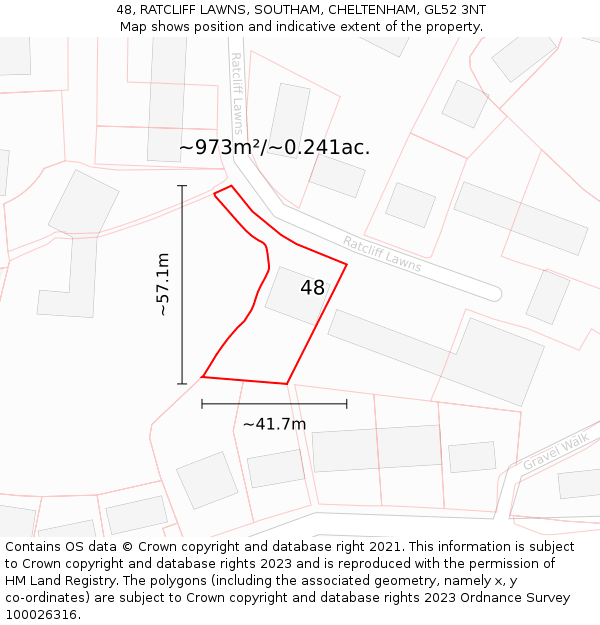 48, RATCLIFF LAWNS, SOUTHAM, CHELTENHAM, GL52 3NT: Plot and title map