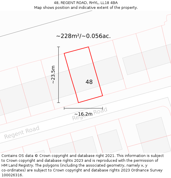 48, REGENT ROAD, RHYL, LL18 4BA: Plot and title map