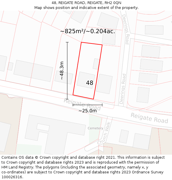 48, REIGATE ROAD, REIGATE, RH2 0QN: Plot and title map