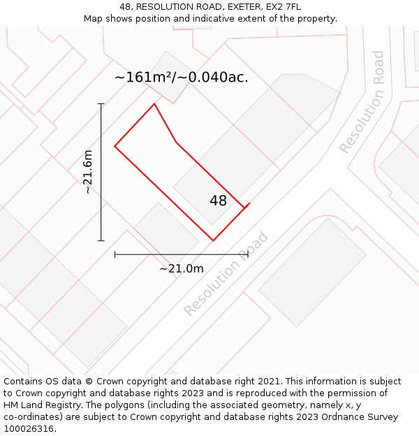 48, RESOLUTION ROAD, EXETER, EX2 7FL: Plot and title map