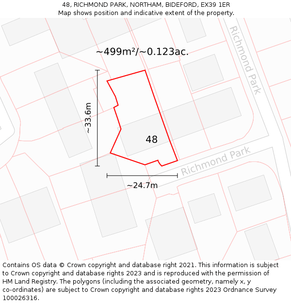 48, RICHMOND PARK, NORTHAM, BIDEFORD, EX39 1ER: Plot and title map