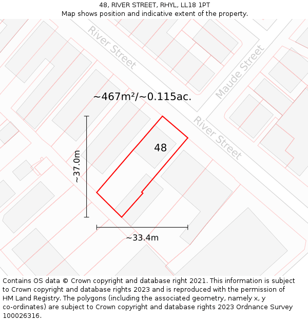 48, RIVER STREET, RHYL, LL18 1PT: Plot and title map