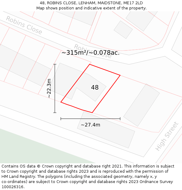 48, ROBINS CLOSE, LENHAM, MAIDSTONE, ME17 2LD: Plot and title map